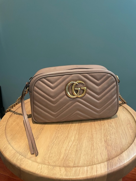Gucci Handbags - Gucci Marmont Leather Camera Bag in Pink Taupe